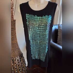 RACHEL Rachel Roy Black Tank Top with Metallic Pattern